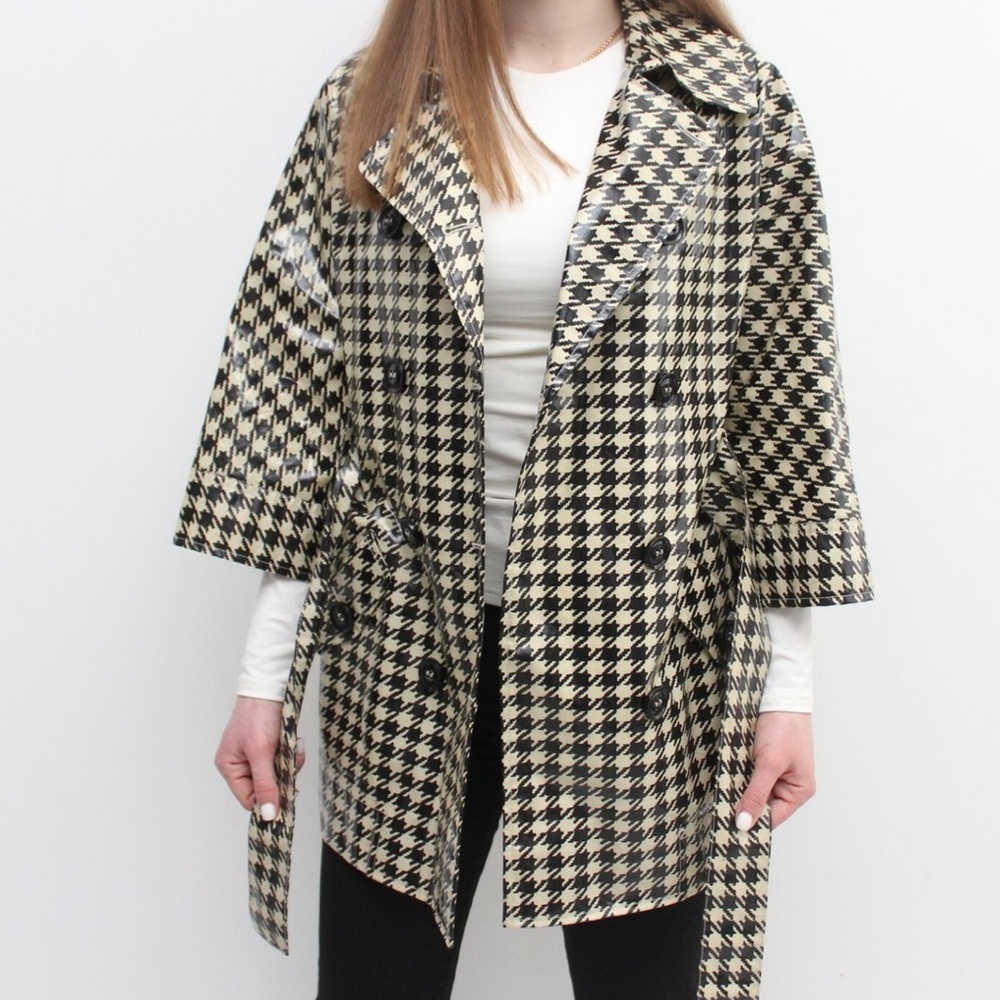 MaxMara Houndstooth Rain Coat Jacket Double Breasted Belted Women's 10
